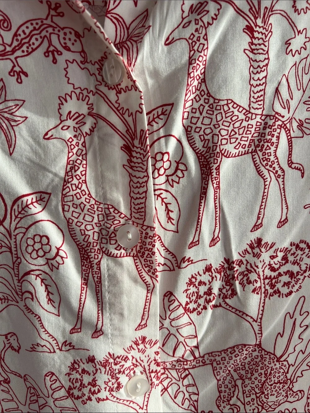 Jane and Delancey Cream Button-Front Shirt with Red Animal Print - Picture 3 of 16